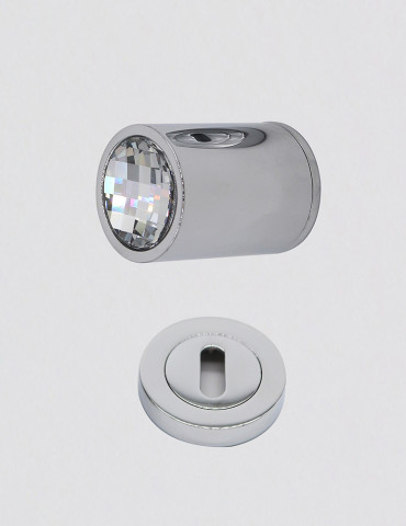 PAIRE DE POIGNEE CYLINDRIQUE CRISTAL + PAIRE DE ROSACE RONDE Ø 50mm TROU DE CLE LAITON CHROME
