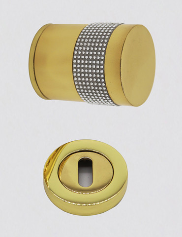 PAIRE DE POIGNEE  CYLINDRIQUE SILVER CRISTAUX + PAIRE DE ROSACE RONDE Ø 50mm TROU DE CLE  LAITON POLI