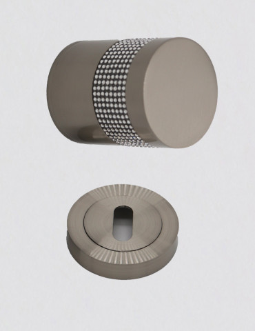 PAIRE DE POIGNEE  CYLINDRIQUE BLACK CRISTAUX + PAIRE DE ROSACE RONDE Ø 50mm TROU DE CLE  LAITON NICKEL